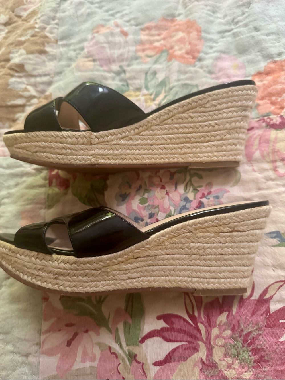 Wedge Espadrille Slide Sandals - Black